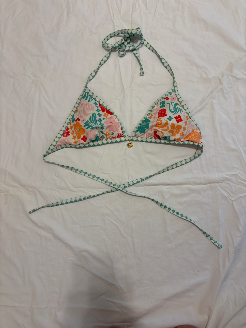 Floral Print Triangle Bikini Bottoms in Teal and Multi-Color
